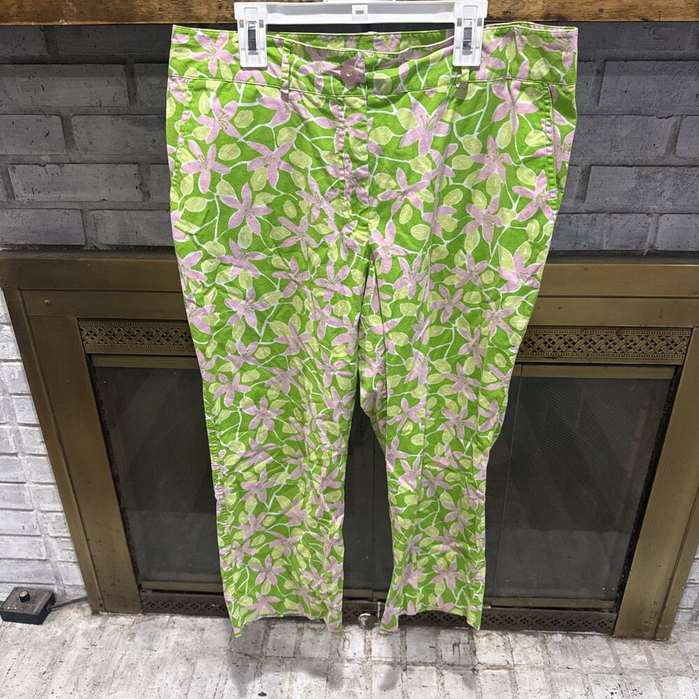 Women’s Lilly Pulitzer Capri Pants Size 12 Floral Print Lime Green